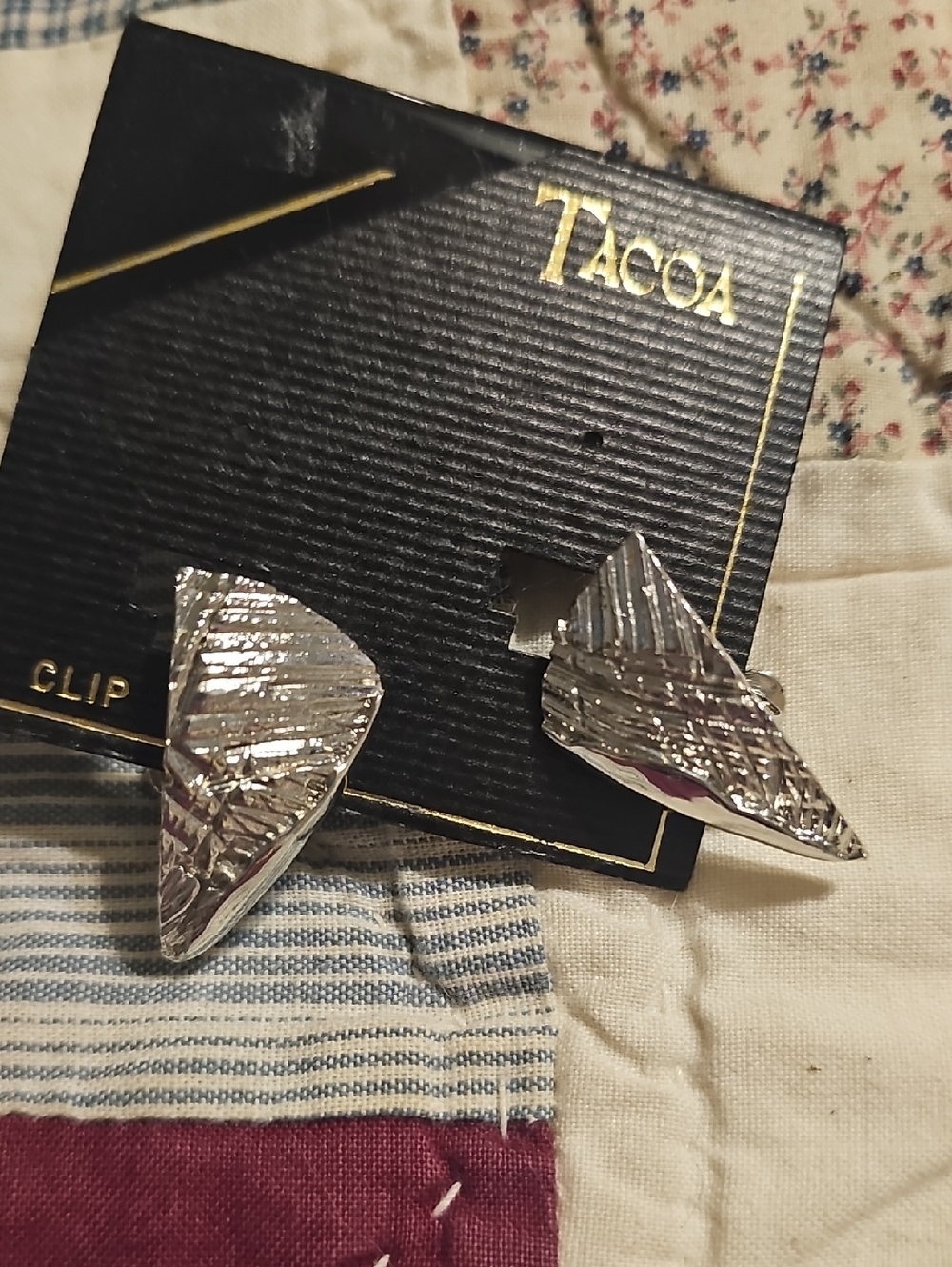 Silver Textured Triangle Clip-On Earrings
